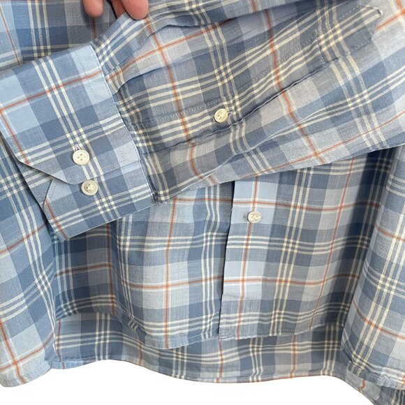 Peter Millar Summer Chambray Blue Plaid Button Down Shirt, XL - Picture 5 of 8